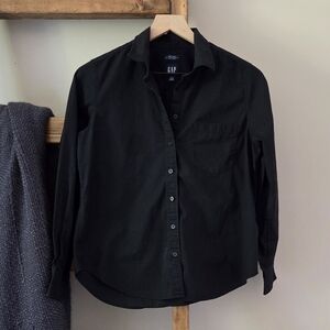 GAP Black Long Sleeve The Perfect Shirt Button-Up (Size S Petite)